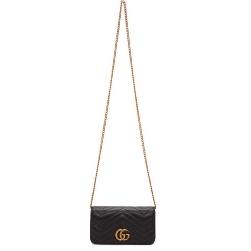 Gucci Black Marmont 2.0 Crossbody Bag with Gold Chain